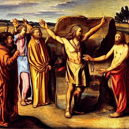 Prompt: israelites worshipping the golden calf, early modern era painting