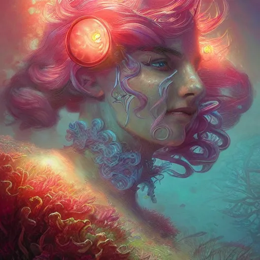 Image similar to coral underwater colorful, fantasy, intricate, highly detailed, digital painting, hq, trending on artstation, illustration, style of stanley artgerm and greg rutkowski and dan mumford