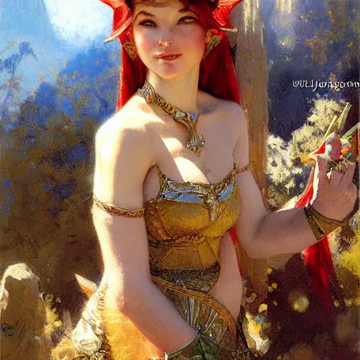 Prompt: female elf princess, sunny, painting by gaston bussiere, craig mullins, j. c. leyendecker