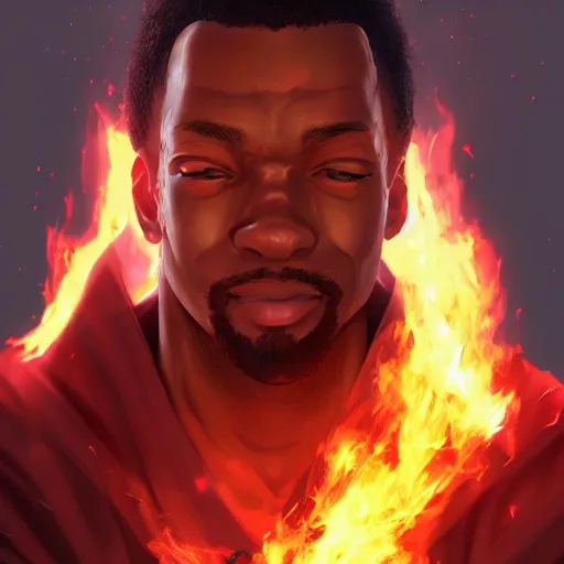 Image similar to portrait of carl johnson the flames of god, anime fantasy illustration by tomoyuki yamasaki, kyoto studio, madhouse, ufotable, square enix, cinematic lighting, trending on artstation