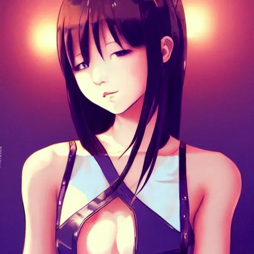 Prompt: a beautiful young japanese eimi fukada alluring instagram model in elaborate latex tank top, jrpg tank top made from latex demon faces, concept art by akira toriyama and wlop and ilya kuvshinov and artgerm. aesthetic, gorgeous, stunning, alluring, attractive, artstation, deviantart, pinterest, digital art