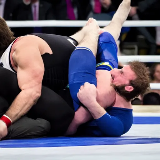 Prompt: francois legault wrestles gabriel nadeau - dubois, photography