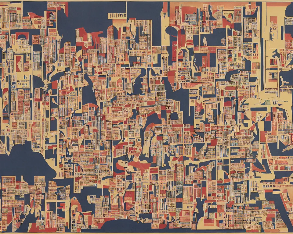 Image similar to abstract illustrated map of Washington, D.C. by Hasui Kawase, Mark Rothko, and Lyonel Feininger