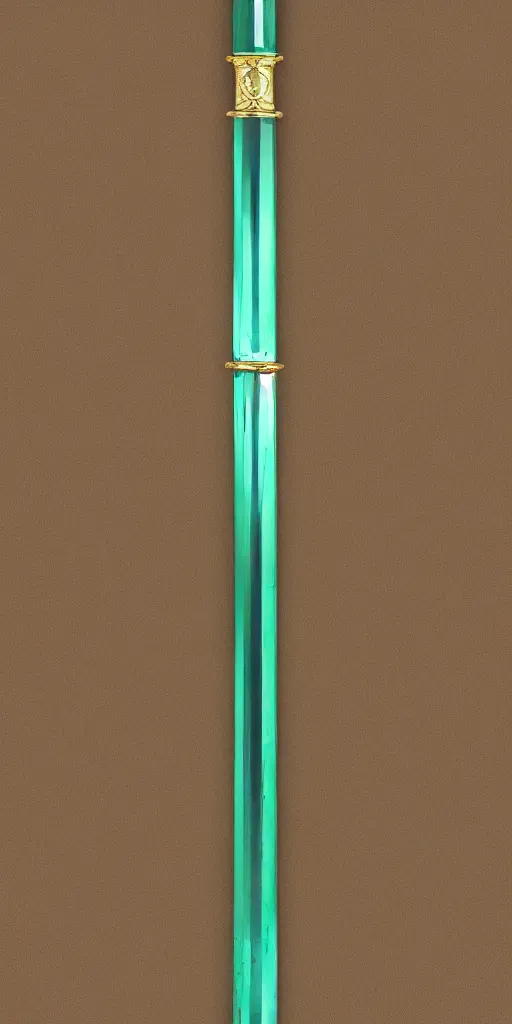 Image similar to photograph of a wide green and teal crystal sword with a big gold sword hilt