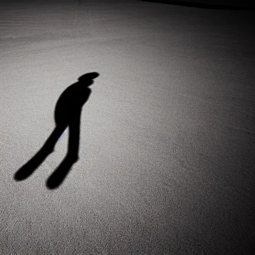 Prompt: solitary figure casting parallel shadows on a dusty white plane
