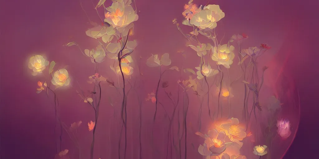 Image similar to breathtaking detailed concept art painting art deco of glowing flowers, by hsiao - ron cheng, bizarre compositions, exquisite detail, extremely moody lighting, 8 k