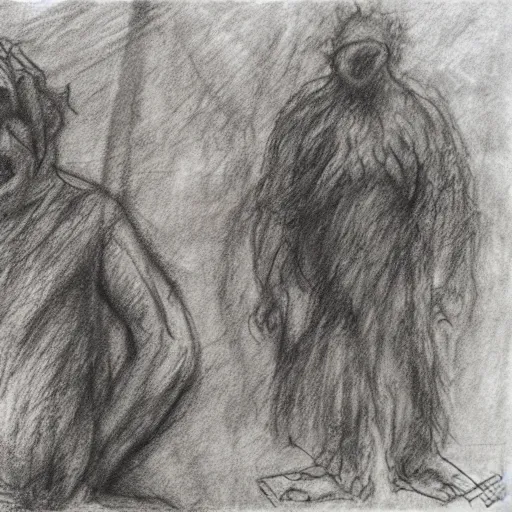 Prompt: The Thing 1982, concept art, Arthur Rackham, charcoal sketch