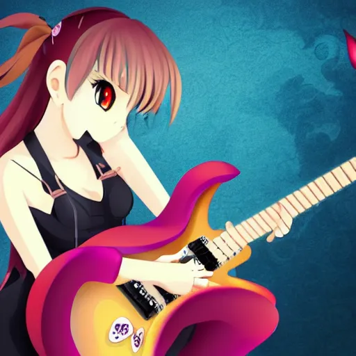 Prompt: girl,dragon, guitar, anime