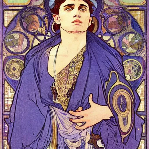 Image similar to an elegant white and gold acrylic painting of a roman emperor, by alphonse mucha