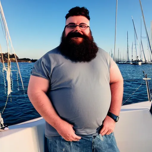 Image similar to a short fat bearded boy on a sailboat