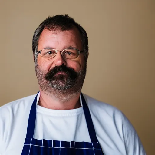 Image similar to a portrait photograph of a bob belcher 4 9 - year - old burger cook, canon 8 5 mm f 1. 2 photograph head and shoulders portrait