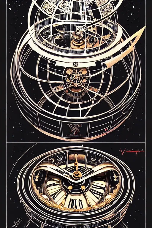 Image similar to steampunk gyroscope time machine, high details, intricately detailed, by vincent di fate, inking, 3 color screen print, masterpiece, trending on artstation,, sharp, details, hyper - detailed, hd, 4 k, 8 k