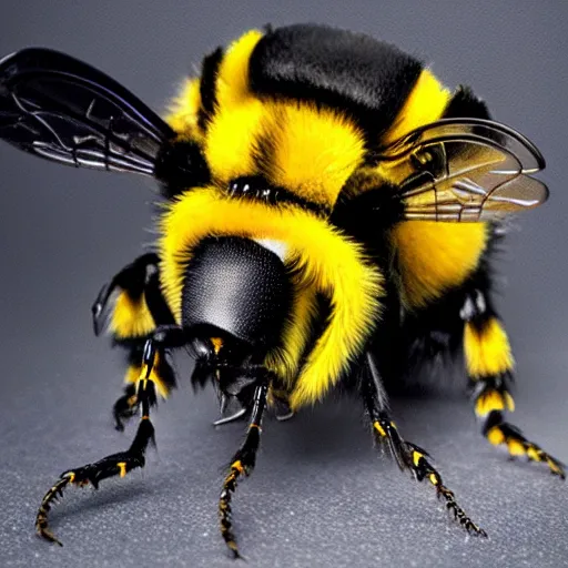 Prompt: flying bumble bee, mecha, combined with real corbiculae hair and metal 8k n--9