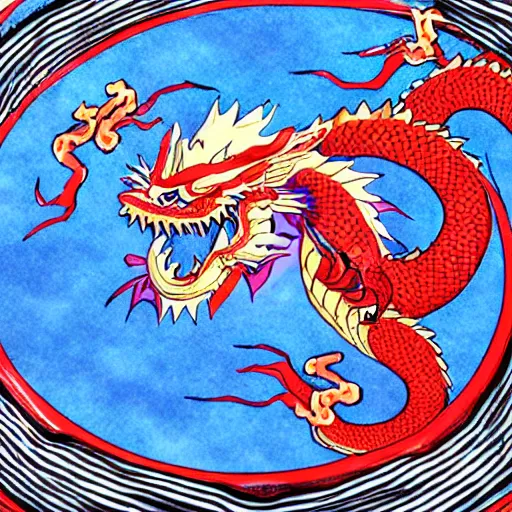 Prompt: anime manga full color dragon spiraling chinese dragon illustration