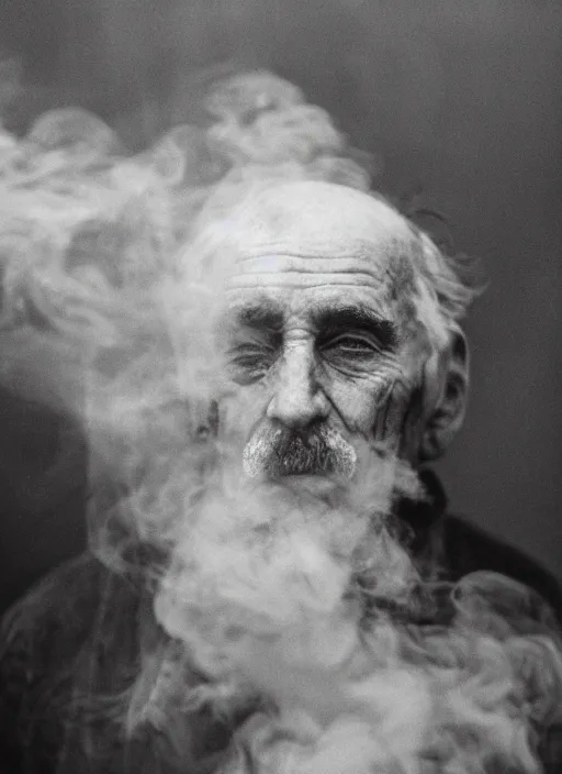 Image similar to Portrait of an old man made of smoke