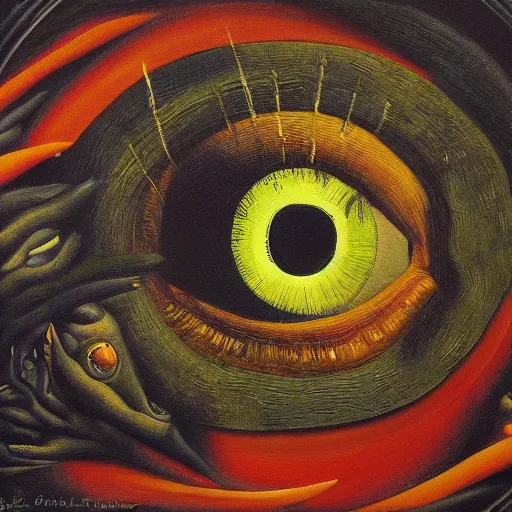 Prompt: a painting of the eyes of the sun by max ernst, high detail, trending on artstation