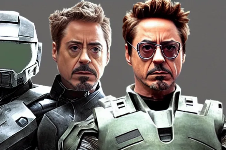 Image similar to robert downey jr as master chief