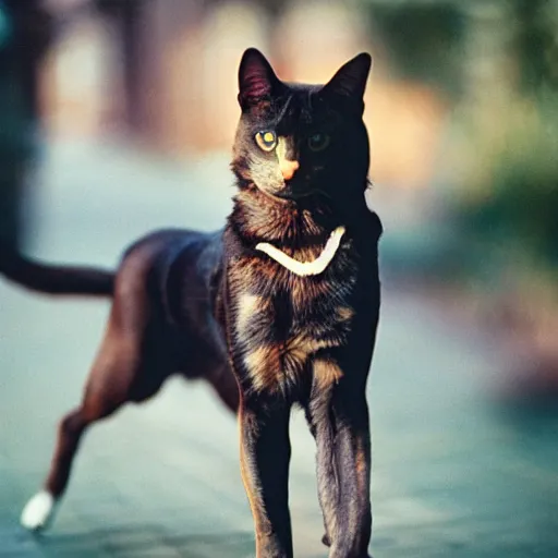 Prompt: a dog and a cat, professional photography, cinestill, bokeh, kodak film stock