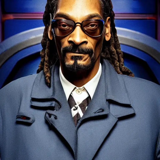 Image similar to snoop dogg as a rough dirty old man with a scruffy beard in a dark blue trenchcoat as the new doctor who, cinematic, volumetric lighting, f 8 aperture, cinematic eastman 5 3 8 4 film, photorealistic