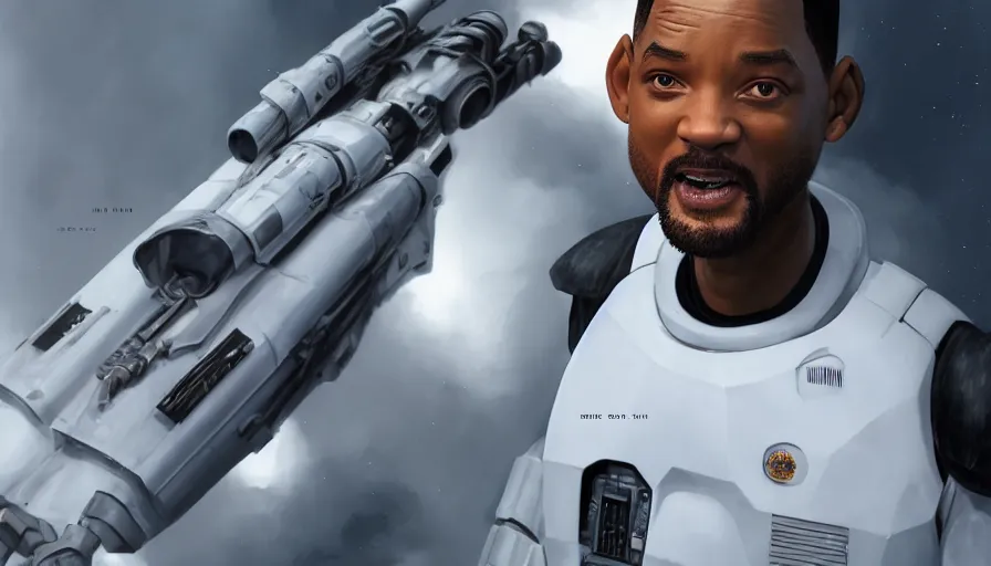 Image similar to will smith in star wars, white background, realistic, hyperdetailed, artstation, cgsociety, 8 k