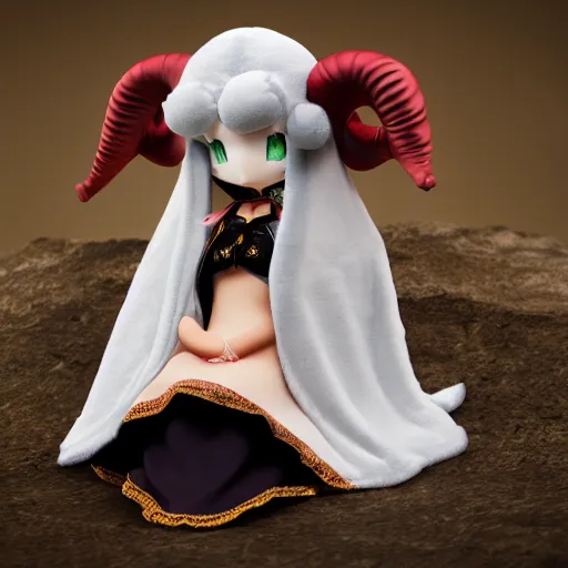 Image similar to cute fumo plush of a ram girl casting a summoning spell, witch, focus, horns, bokeh, vray