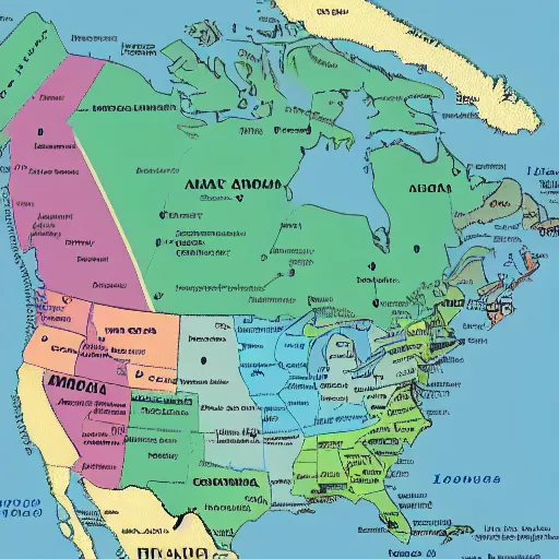 Prompt: north america map with names