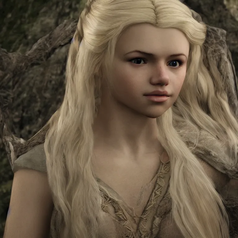 Prompt: cute blonde female, lord of the rings style, full body, cinematic, 8 k