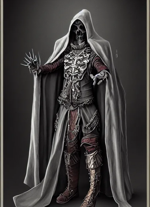 Prompt: fineart illustration of the necromancer wearing a cloak, hyper detailed, crisp