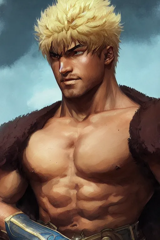 Prompt: cute Hokuto no Ken, light-brown skin, D&D, fantasy, portrait, highly detailed, digital painting, artstation, concept art, sharp focus, illustration, art by greg rutkowski and alphonse mucha