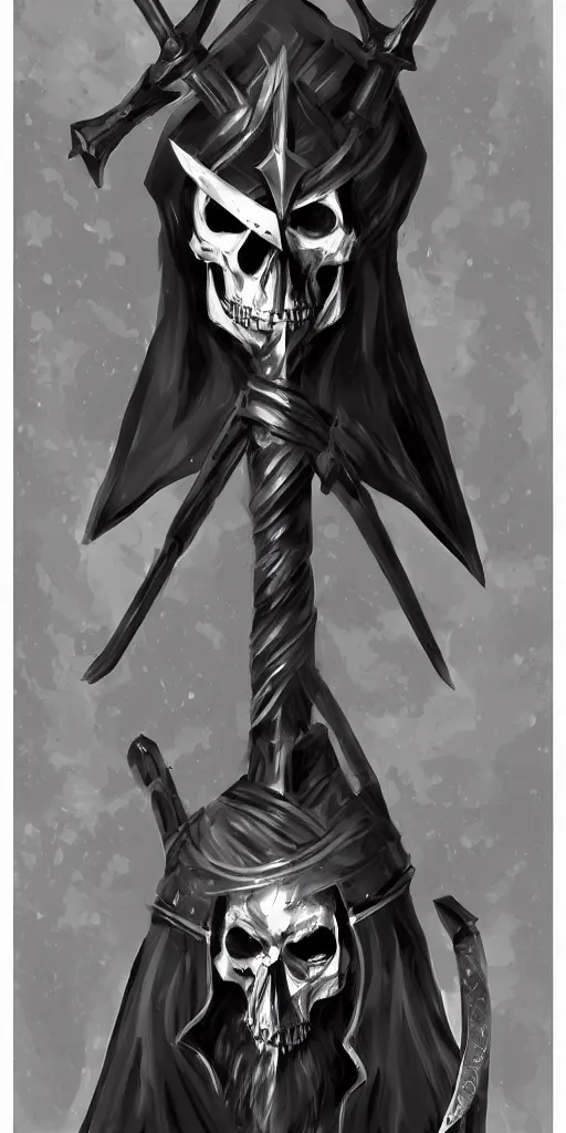 Image similar to long sword, black skull sword guard, concept art, digital painting