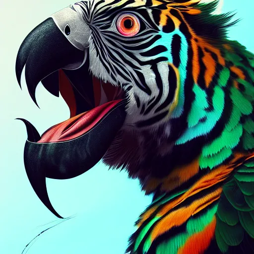 Image similar to a parrot and a tiger fused together, hyperdetailed, artstation, cgsociety, 8 k