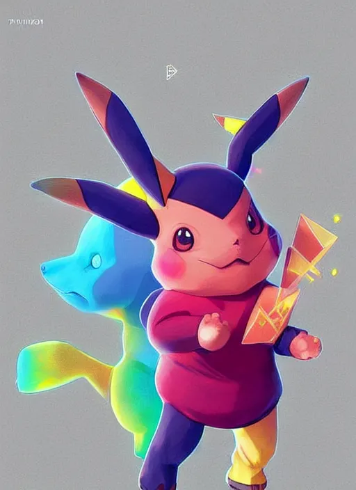 Image similar to colourful caricature - 3 d vfx art - of a pikachu, art style by james jean & hsiao - ron cheng, character concept art, unreal engine render, digital illustration, sharp, intricate detail, volumetric light, ray tracing, soft light, symmetric, pinterest, artstation, behance,