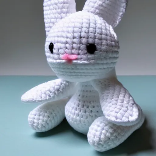 Prompt: minimalistic crocheted plush toy of a white bunny