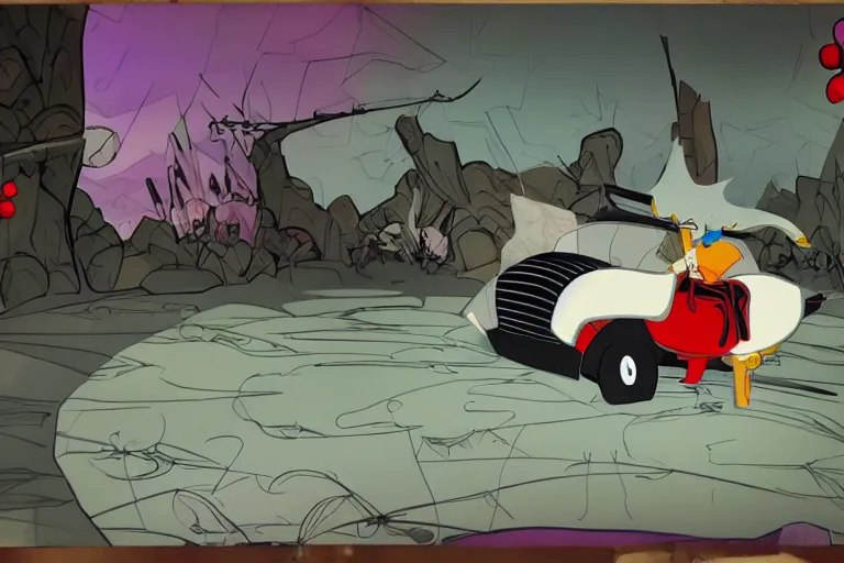 Image similar to samurai jack driving a clown car, photorealistic, detailed and intricate environment