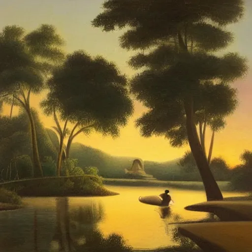 Prompt: “a beautiful painting of a man and his son fishing at the side of a lazy river, golden hour by Thomas Hart Benton, oil on masonite”