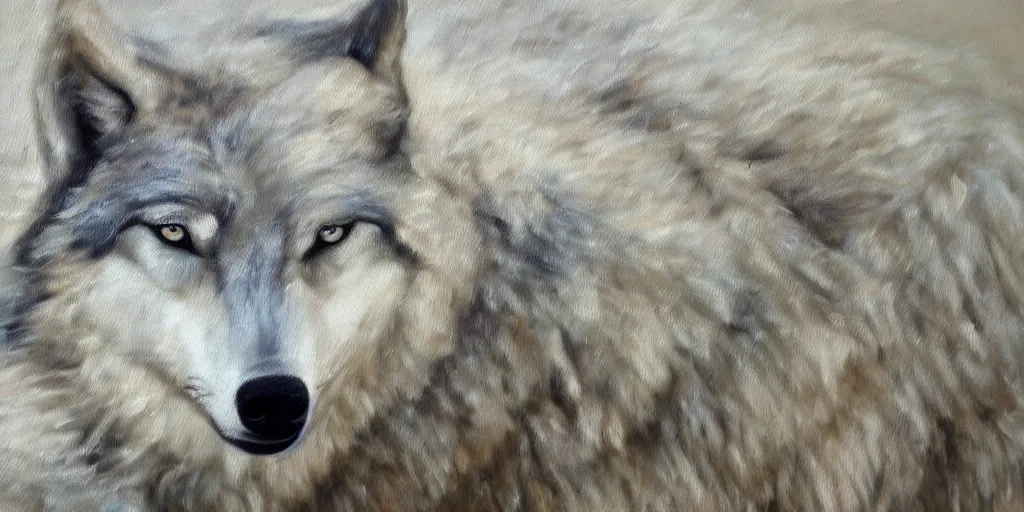 Prompt: oil painting of wolf with sheeps body highly detailed edgy artwork