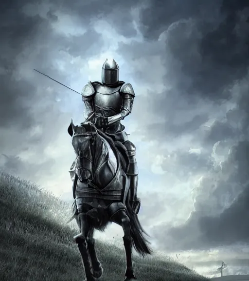 Image similar to knight, illustration, rim light, top light, perfectly shaded, spring time, slight overcast lighting, hyper realistic cinematic art 4 k great view high quality