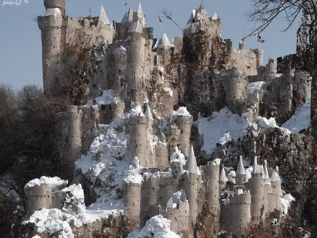 Prompt: Castles Made of Ice Cream are Starting to Melt in the Summertime