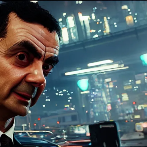 Prompt: Mr Bean in Cyberpunk 2077