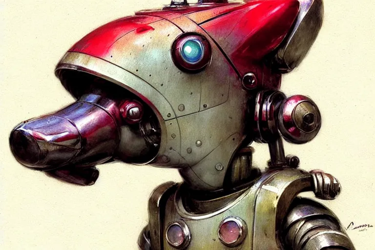 Image similar to adventurer ( ( ( ( ( 1 9 5 0 s retro future robot android dog. muted colors. ) ) ) ) ) by jean baptiste monge!!!!!!!!!!!!!!!!!!!!!!!!! chrome red