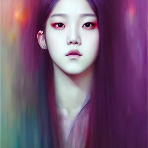 Image similar to jisoo of blackpink, hyperrealistic portrait, by karol bak and agnes cecile, fantasy art, photo realistic, dynamic lighting, artstation, poster, volumetric lighting, very detailed face, intricate complexity, rule of thirds, 8 k, award winning, trending