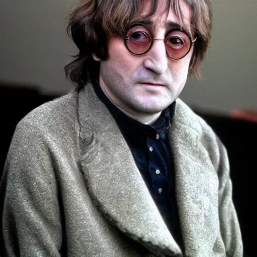 Image similar to A colored colorized real photograph of old John Lennon as an old man in his eighties with short hair in the 2010s, Old John Lennon, taken in the early 2020s, taken on a 2010s Camera, realistic, hyperrealistic, very realistic, very very realistic, highly detailed, very detailed, extremely detailed, detailed, digital art, trending on artstation, headshot and bodyshot, detailed face, very detailed face, very detailed face, real, real world, in real life, realism, HD Quality, 8k resolution, intricate details, colorized photograph, colorized photo, John Lennon as an old man with short hair, old, old man