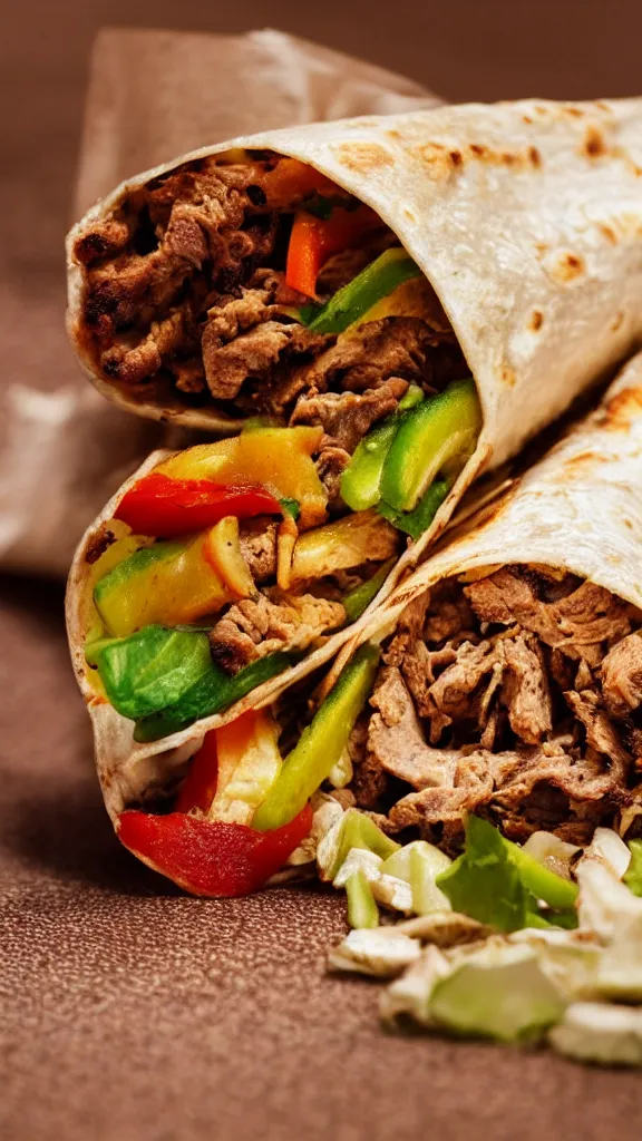 Image similar to photo of shawarma wrapped in a carpet cinematic lighting, highly detailed