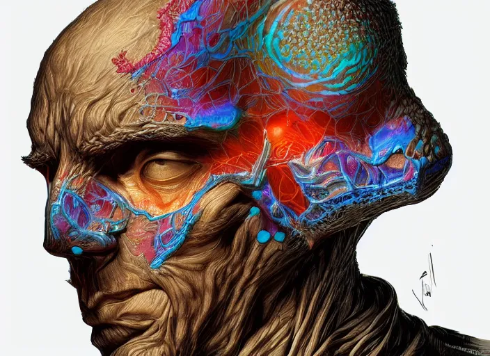 Image similar to a fractal man 4 1 6 0 by artgerm and ernt haeckel, vivid colour, trending on artstation