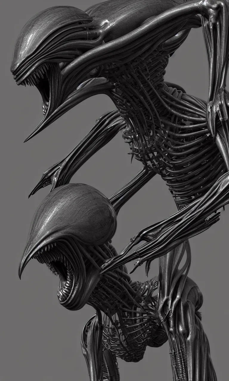 Prompt: a computer generated image of an alien creature, a computer rendering by giger, featured on zbrush central, afrofuturism, hard surface modeling, rendered in cinema 4 d, zbrush