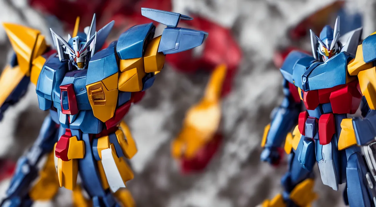 Image similar to medium close up view, Gundam,Guyver,colourful,bokeh,blur,cinematic lighting