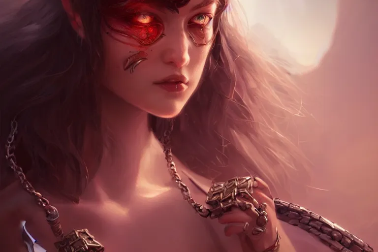 Image similar to Girl Warriorr fantasy, intricate, elegant, highly detailed, digital painting, artstation, concept art, addiction, chains, smooth, sharp focus, illustration, art by Ilja Repin, octane render, RPG_portrait