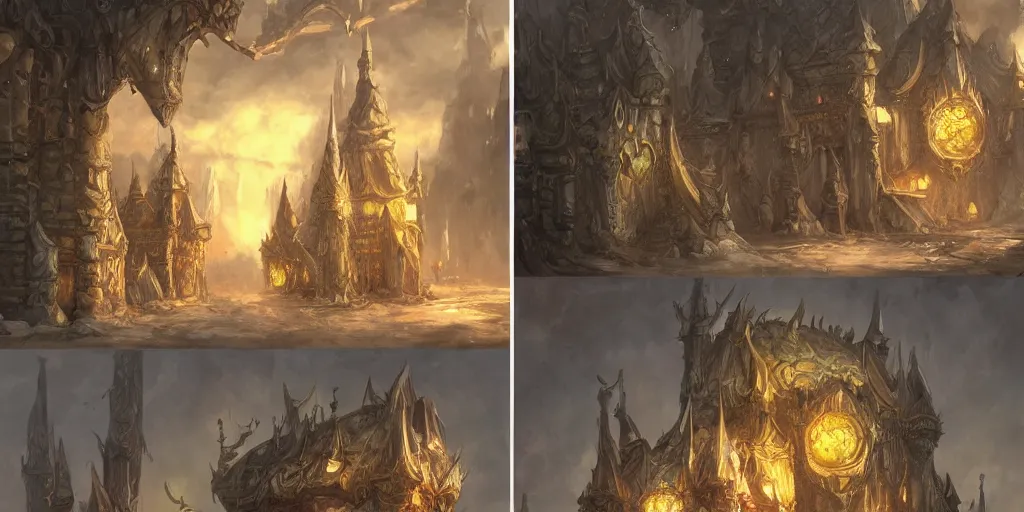 Image similar to a set of fantasy architectural concepts, drawn by yoshitaka aman, world of warcraft, dungeons and dragons, concept art, detailed painting.