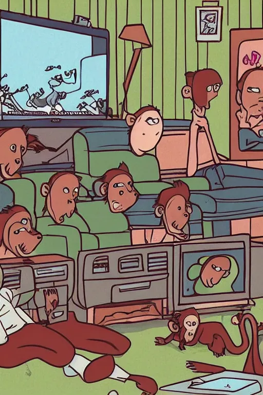 Image similar to illustration of monkeys watching tv by pendleton ward