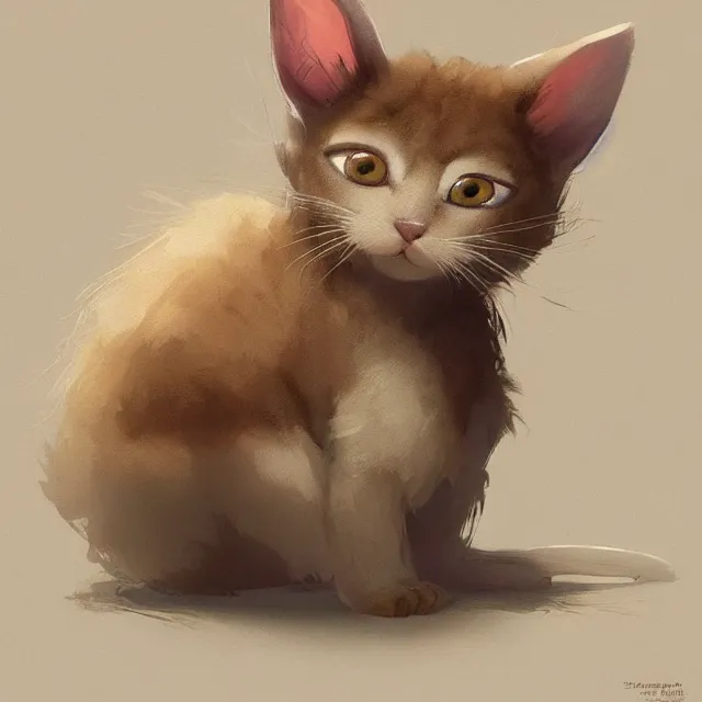 Prompt: a painting of a cute light beige kitten with brown ears and brown face and brown legs and brown tail. white paws. big eyes. character design by cory loftis, fenghua zhong, ryohei hase, ismail inceoglu and ruan jia. volumetric light, detailed, rendered in octane